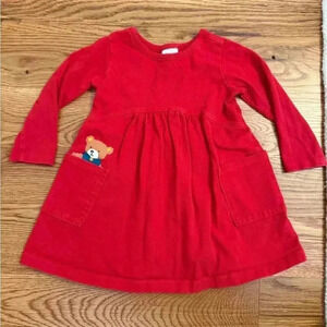 Hanna Andersson Red Dress with Teddy Bear Pocket Art size 2T (85cm)